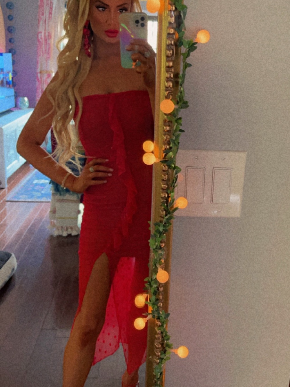 💃💃💃MAJORELLE Brady Strapless Dress Red Polka Dot Mesh Sheer Ruffles from REVOLVE - Picture 10 of 14